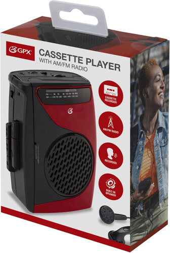 GPX CAS337 Portable Cassette Player with AM/FM Radio/Voice Record (Red, Black, Cassette Player) [Cassette Player] (ONLINE ORDER ONLY)