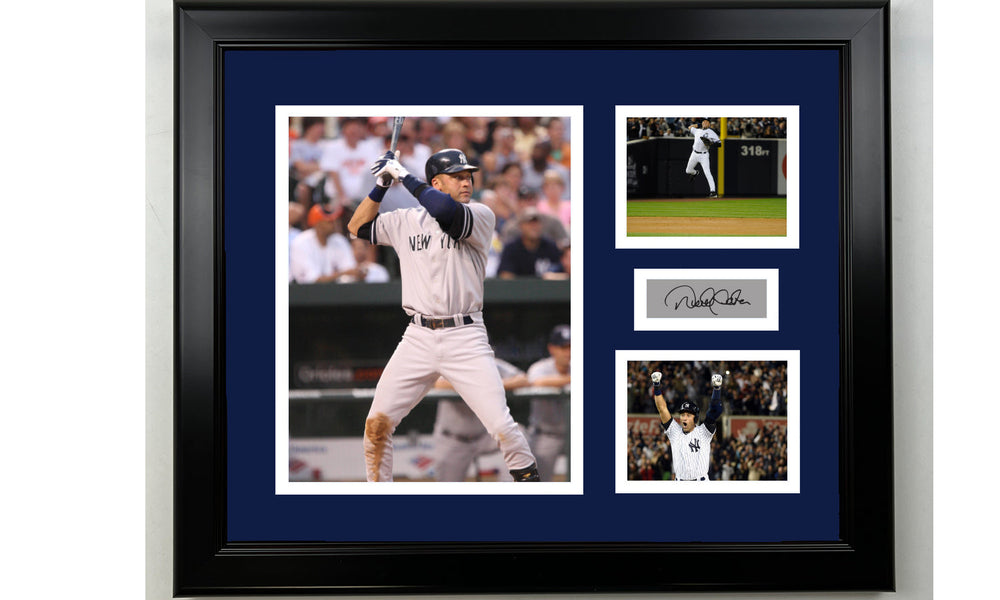 Framed Derek Jeter New York Yankees Facsimile Laser Engraved Signature Baseball 14x11 3 Photo Collage (ONLINE ORDER ONLY)