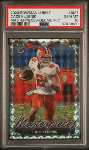 Graded 2023 Topps Bowman U Best Cade Klubnik #BM7 Masterpieces Geometric Rookie RC Football Card PSA 10 Gem Mint (ONLINE ORDER ONLY)