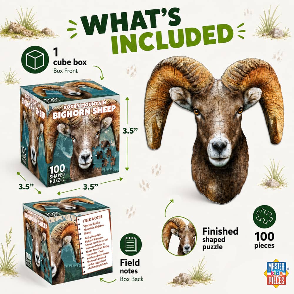 Rocky Mountain Bighorn Sheep 100 Piece Shaped Jigsaw Puzzle