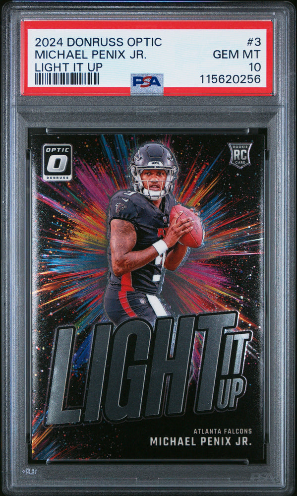 Graded 2024 Panini Donruss Optic Michael Penix Jr #3 Light It Up Rookie RC Football Card PSA 10 Gem Mint (ONLINE ORDER ONLY)