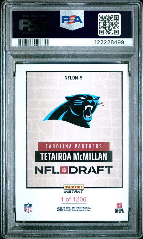 Graded 2025 Panini Instant Tetairoa McMillan #NFLDN9 NFL Draft Night Rookie RC Football Card PSA 10 Gem Mint (ONLINE ORDER ONLY)
