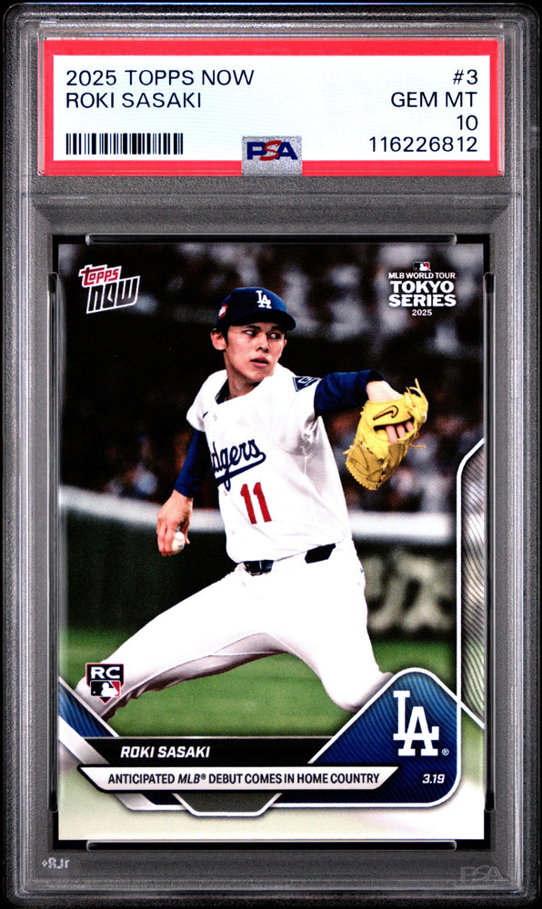 Graded 2025 Topps Now Roki Sasaki #3 Rookie RC Baseball Card PSA 10 Gem Mint (ONLINE ORDER ONLY)
