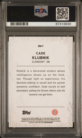 Graded 2023 Topps Bowman U Best Cade Klubnik #BM7 Masterpieces Geometric Rookie RC Football Card PSA 10 Gem Mint (ONLINE ORDER ONLY)