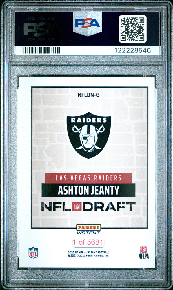 Graded 2025 Panini Instant Ashton Jeanty #NFLDN6 NFL Draft Night Rookie RC Football Card PSA 9 Mint (ONLINE ORDER ONLY)