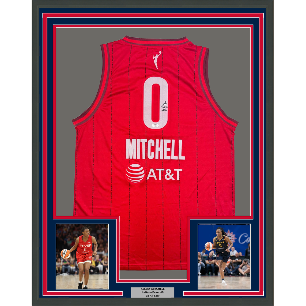 Framed Autographed/Signed Kelsey Mitchell 35x39 Indiana Red Basketball Jersey PSA COA (ONLINE ORDER ONLY)