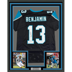 Framed Autographed/Signed Kelvin Benjamin 35x39 Carolina Black Football Jersey JSA COA