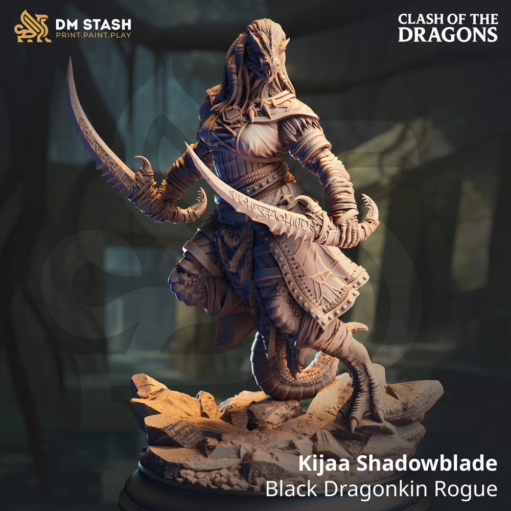 Kijaa Shadowblade, Black Dragonkin Rogue (Female Dragonborn Rogue) (Online Order Only)
