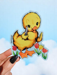 Funny Vinyl Sticker – Cute Duck with Knife – Waterproof Dark Humor Decal (Online Order Only)