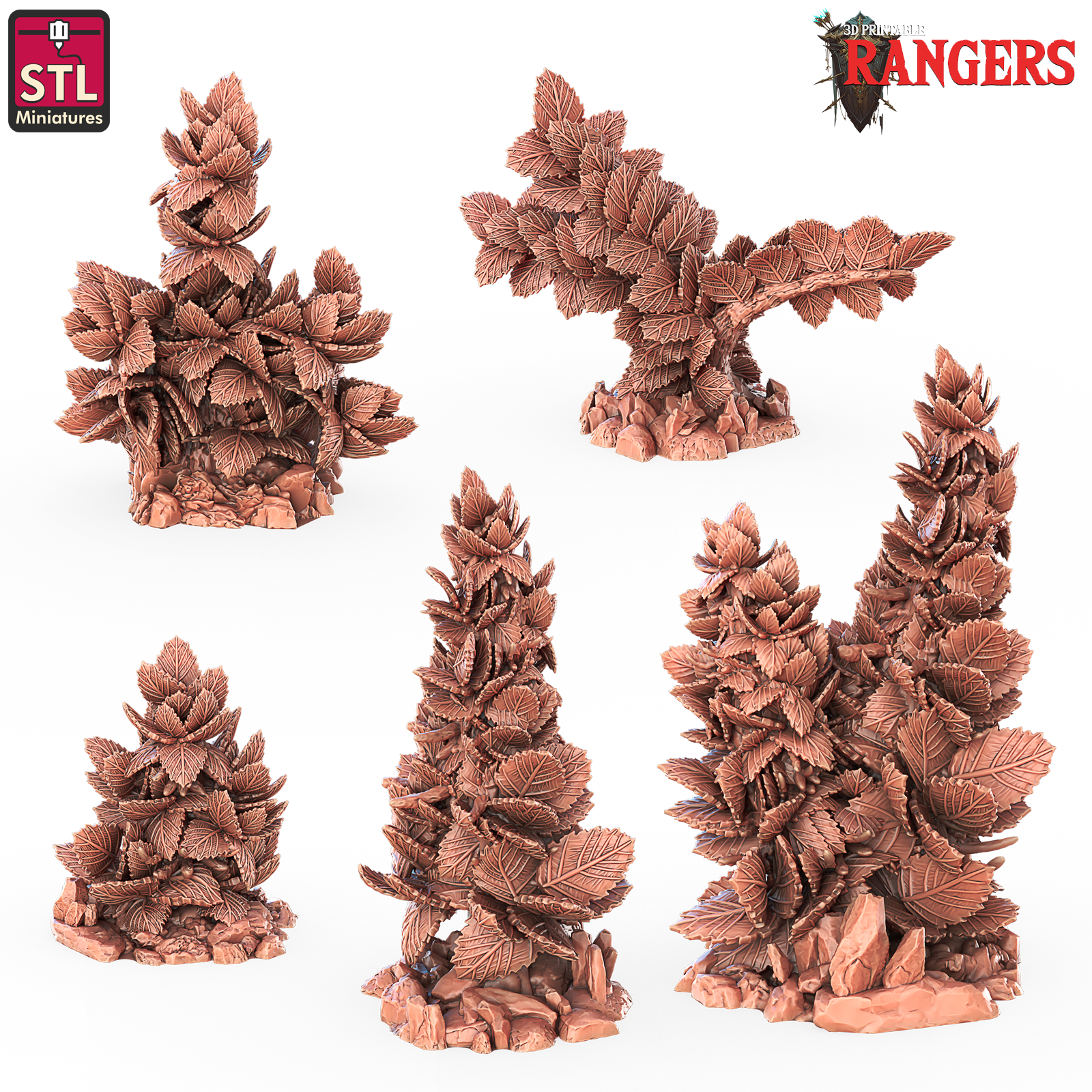 3D Printed STL Miniatures Rangers Bushes Rangers  28 - 32mm War Gaming D&D (Online Only)