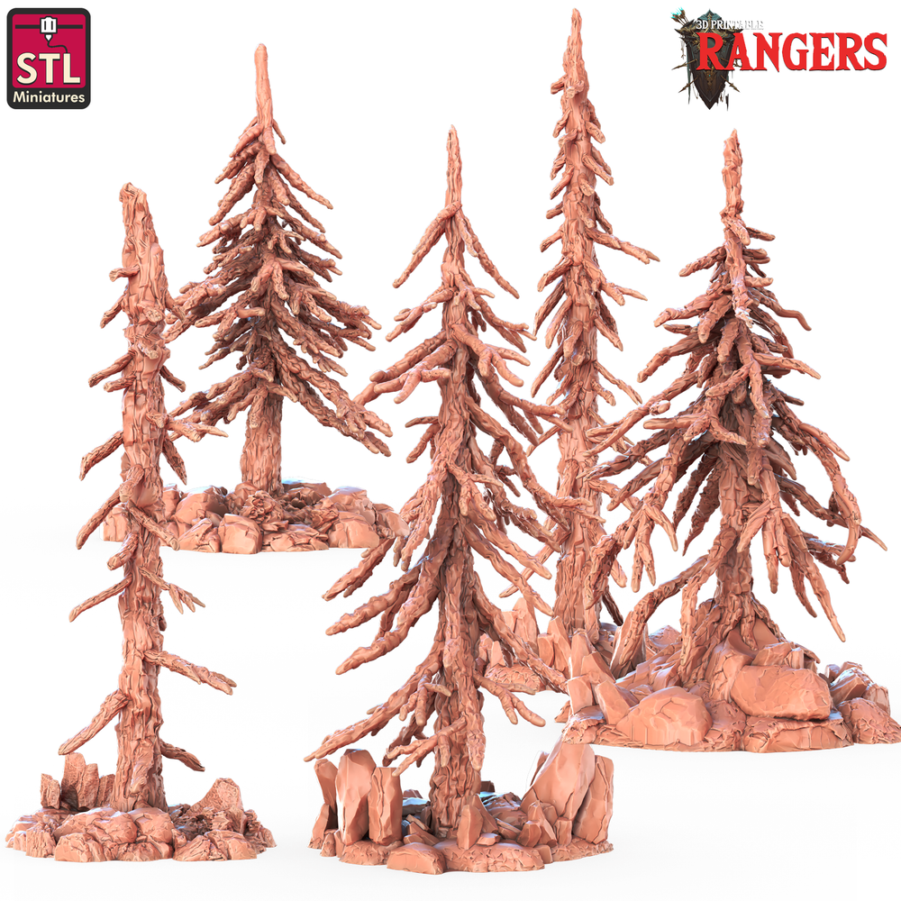 3D Printed STL Miniatures Rangers Trees Set Rangers  28 - 32mm War Gaming D&D (Online Only)