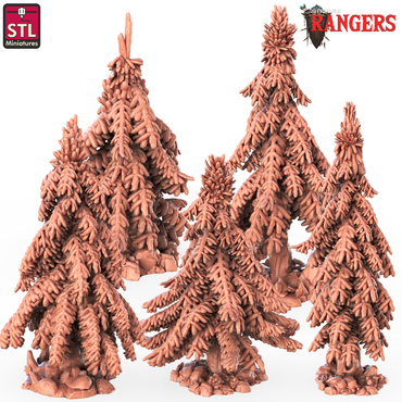 3D Printed STL Miniatures Rangers Trees Set Rangers  28 - 32mm War Gaming D&D (Online Only)