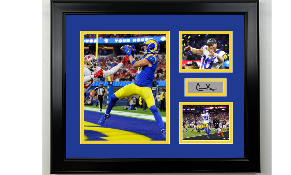 Framed Cooper Kupp Los Angeles Rams Facsimile Laser Engraved Signature Football 14x11 3 Photo Collage (ONLINE ORDER ONLY)