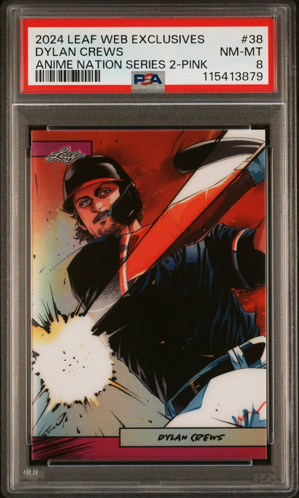 Graded 2024 Leaf Web Exclusives Dylan Crews #38 Anime Nation Series 2 Pink /10 Baseball Card PSA 8 Near Mint (ONLINE ORDER ONLY)