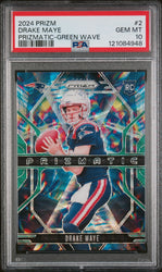 Graded 2024 Panini Prizm Drake Maye #2 Prizmatic Green Wave Rookie RC Football Card PSA 10 Gem Mint (ONLINE ORDER ONLY)