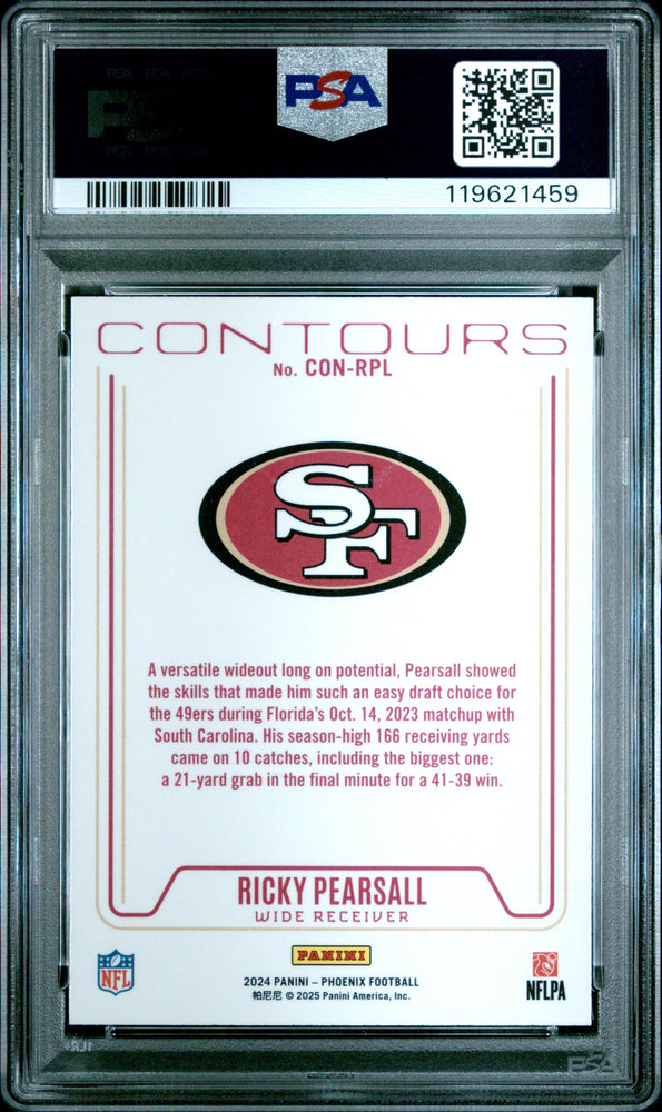 Graded 2024 Panini Phoenix Ricky Pearsall #CONRPL Contours Hyper Rookie RC Football Card PSA 10 Gem Mint (ONLINE ORDER ONLY)