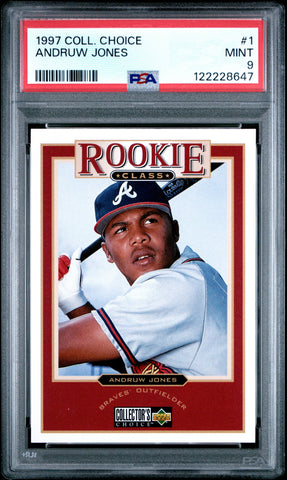 Graded 1997 Upper Deck Collectors Choice Andruw Jones #1 Rookie RC Baseball Card PSA 9 Mint (ONLINE ORDER ONLY)