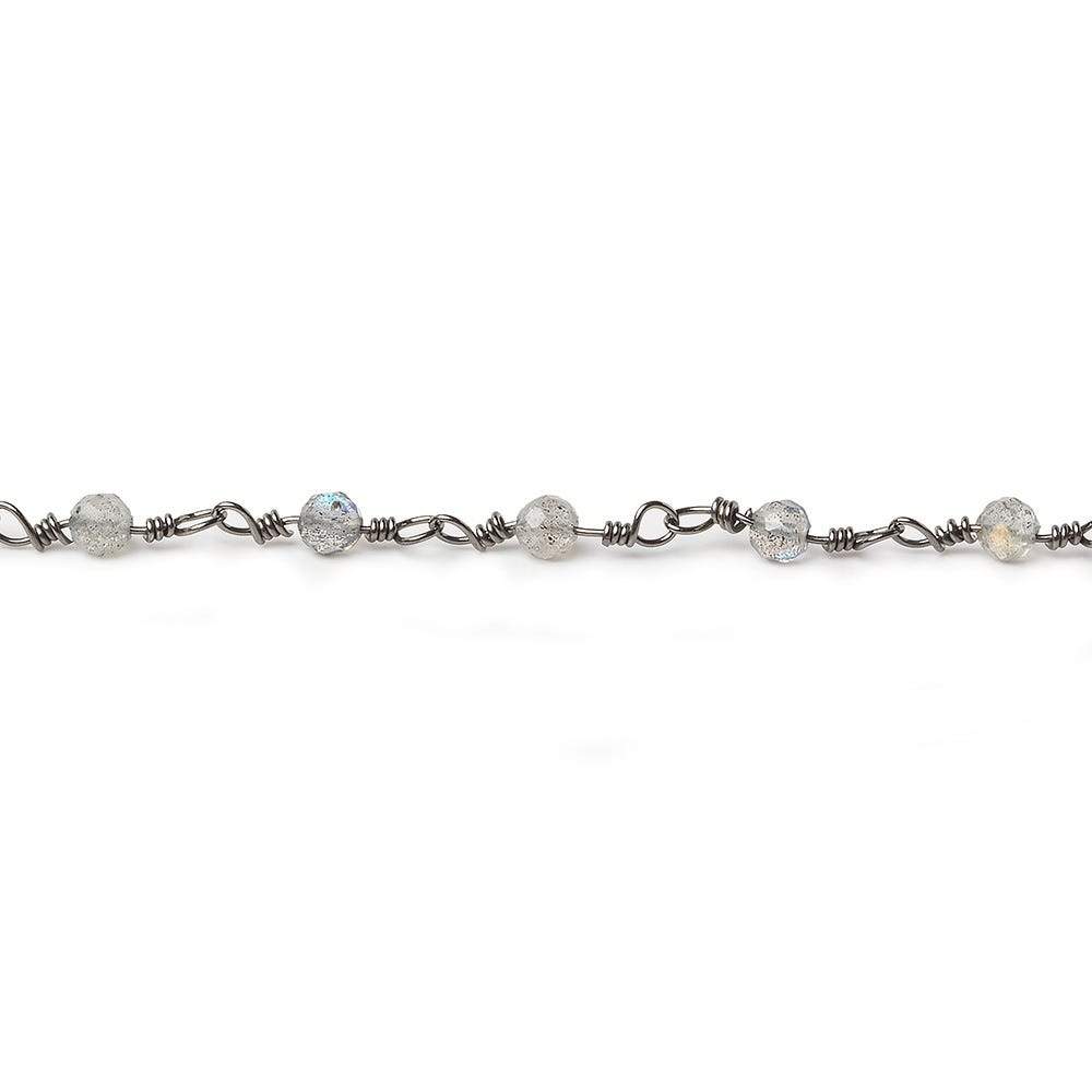3mm Labradorite micro-faceted round Black Gold plated Chain by the foot 40 beads (ONLINE ORDER ONLY)