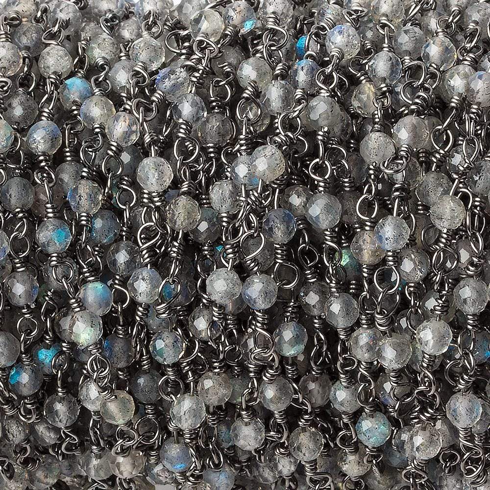 3mm Labradorite micro-faceted round Black Gold plated Chain by the foot 40 beads (ONLINE ORDER ONLY)
