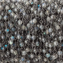 3mm Labradorite micro-faceted round Black Gold plated Chain by the foot 40 beads (ONLINE ORDER ONLY)