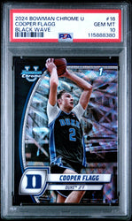 Graded 2024 Topps Bowman Chrome U Cooper Flagg #16 Black Wave Rookie RC Basketball Card PSA 10 Gem Mint (ONLINE ORDER ONLY)