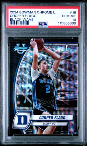 Graded 2024 Topps Bowman Chrome U Cooper Flagg #16 Black Wave Rookie RC Basketball Card PSA 10 Gem Mint (ONLINE ORDER ONLY)