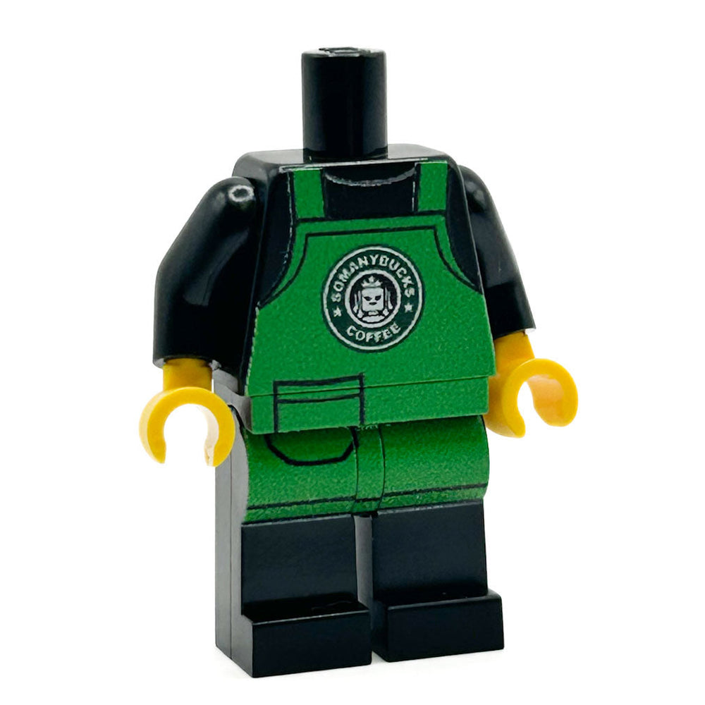 SoManyBucks Coffee Barista Employee Minifig Body made using LEGO parts - B3 Customs (Online Order Only)