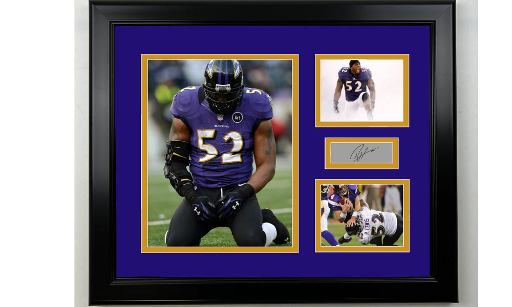 Framed Ray Lewis Baltimore Ravens Facsimile Laser Engraved Signature Football 14x11 3 Photo Collage (ONLINE ORDER ONLY)