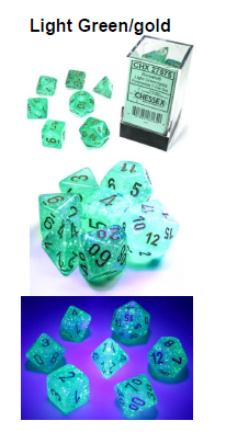Borealis Light Green /gold 7-Dice / 16mm / 12mm Luminary (Online Only)