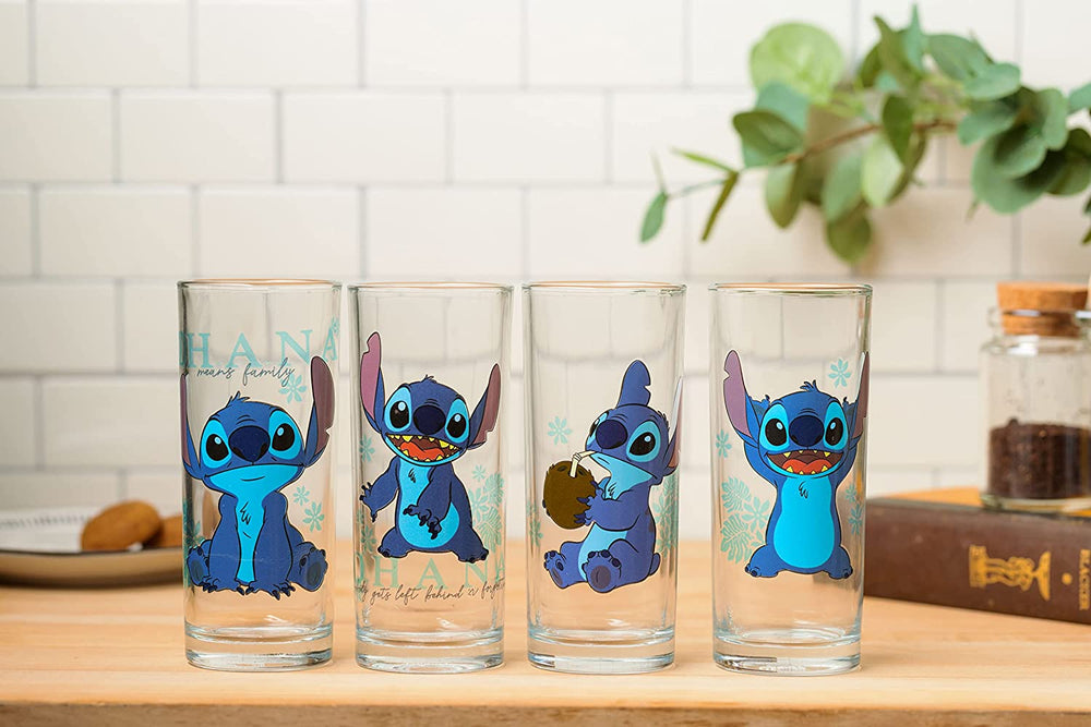Lilo and Stitch "Blue Flowers" Disney 10oz Set of 4 Glasses (ONLINE ORDER ONLY)