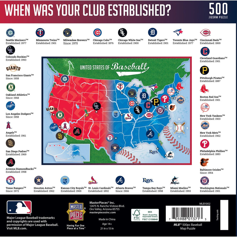 MLB - League Map 500 Piece Jigsaw Puzzle (ONLINE ORDER ONLY)