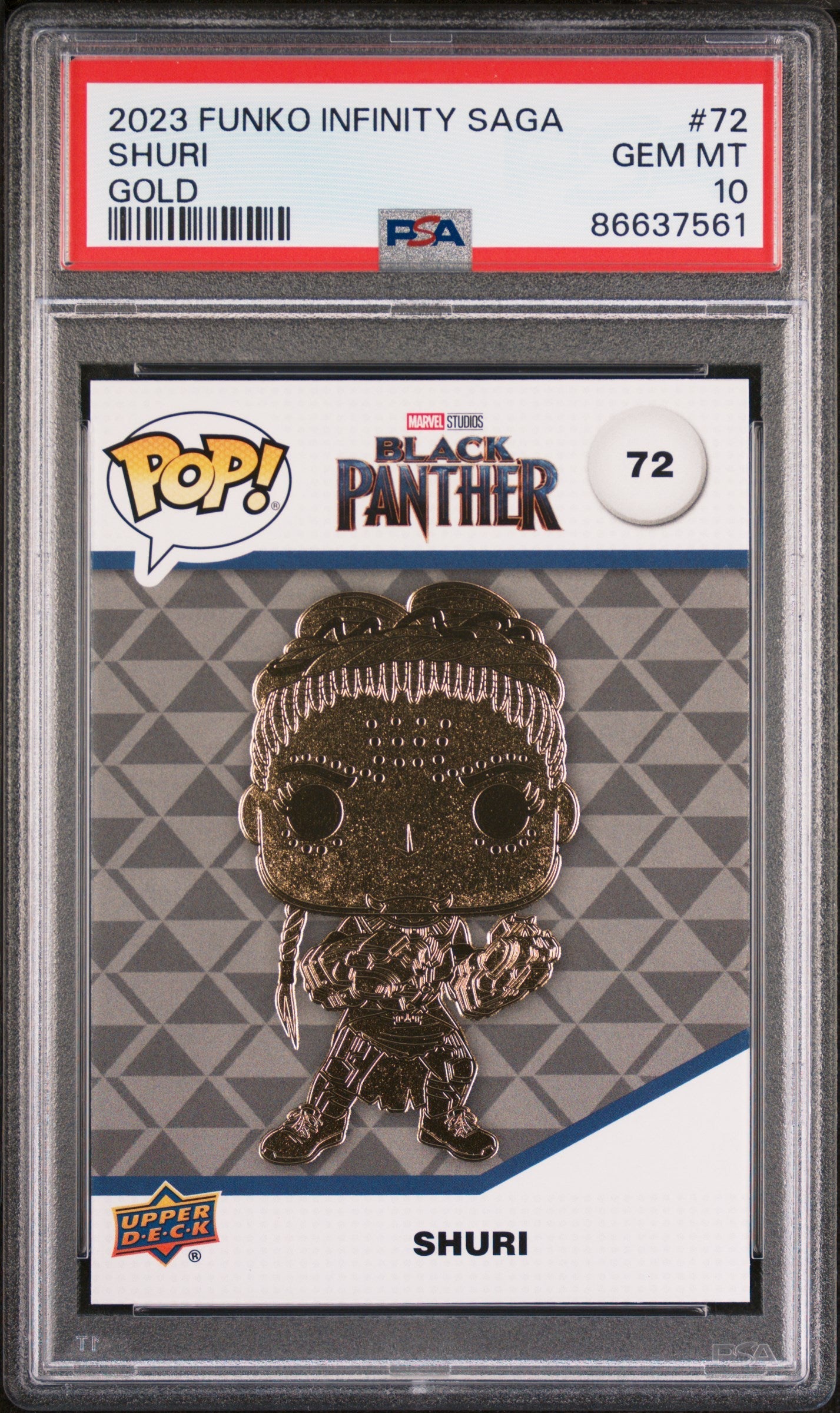 2023 UPPER DECK FUNKO POP MARVEL  SHURI GOLD #72  PSA 10 (Online Order Only)