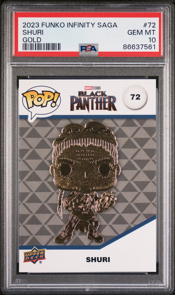2023 UPPER DECK FUNKO POP MARVEL  SHURI GOLD #72  PSA 10 (Online Order Only)