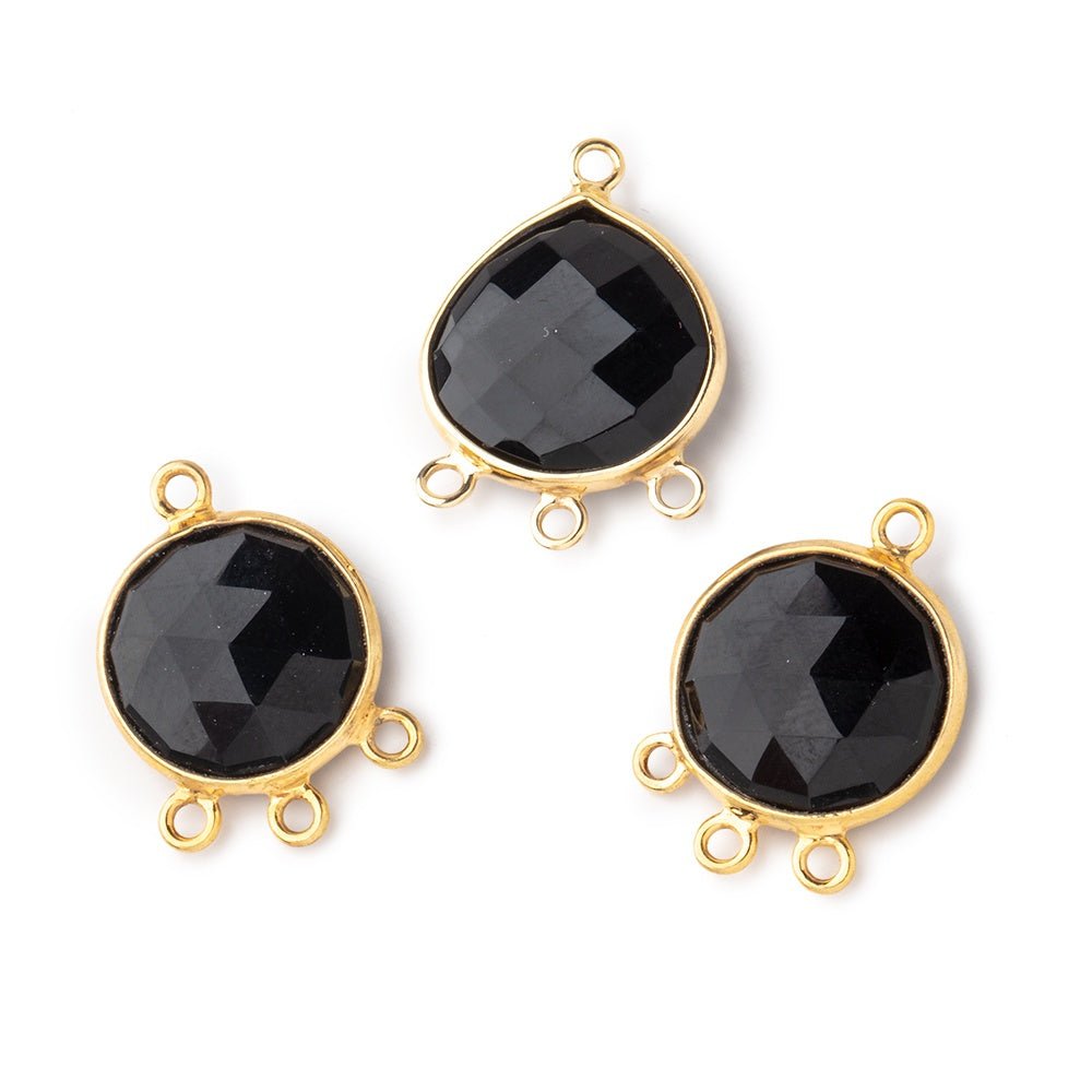 Lot of 3 Vermeil Bezel Black Chalcedony 3 Ring Connector Focals (ONLINE ORDER ONLY)