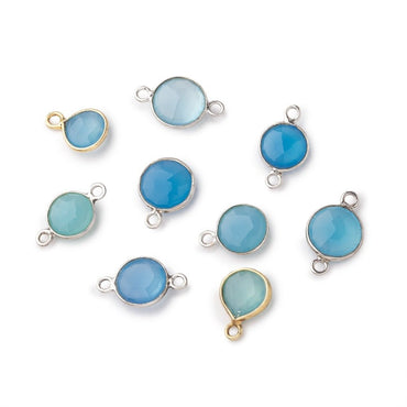 Lot of 9 Bezel Set Blue Chalcedony Focal Beads (ONLINE ORDER ONLY)