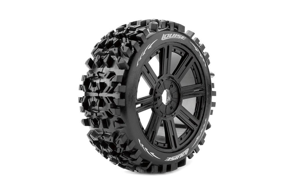 Louise R/C B-Pioneer 1/8 Off-Road Buggy Tires, 17mm Hex, Mounted on Black Spoke Rim, Soft, Front/Rear (2) LT3130SB (ONLINE ORDER ONLY)