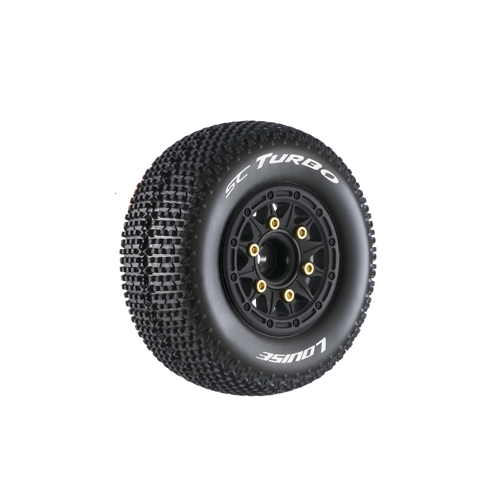 Louise R/C SC-Turbo 1/10 Short Course Tires, Soft, 12, 14 & 17mm Removable Hex Glued on Black Rim (2) LT3147SB (ONLINE ORDER ONLY)