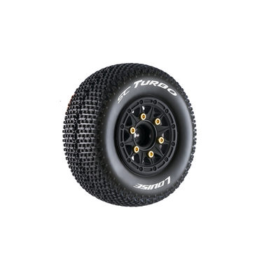 Louise R/C SC-Turbo 1/10 Short Course Tires, Soft, 12, 14 & 17mm Removable Hex Glued on Black Rim (2) LT3147SB (ONLINE ORDER ONLY)