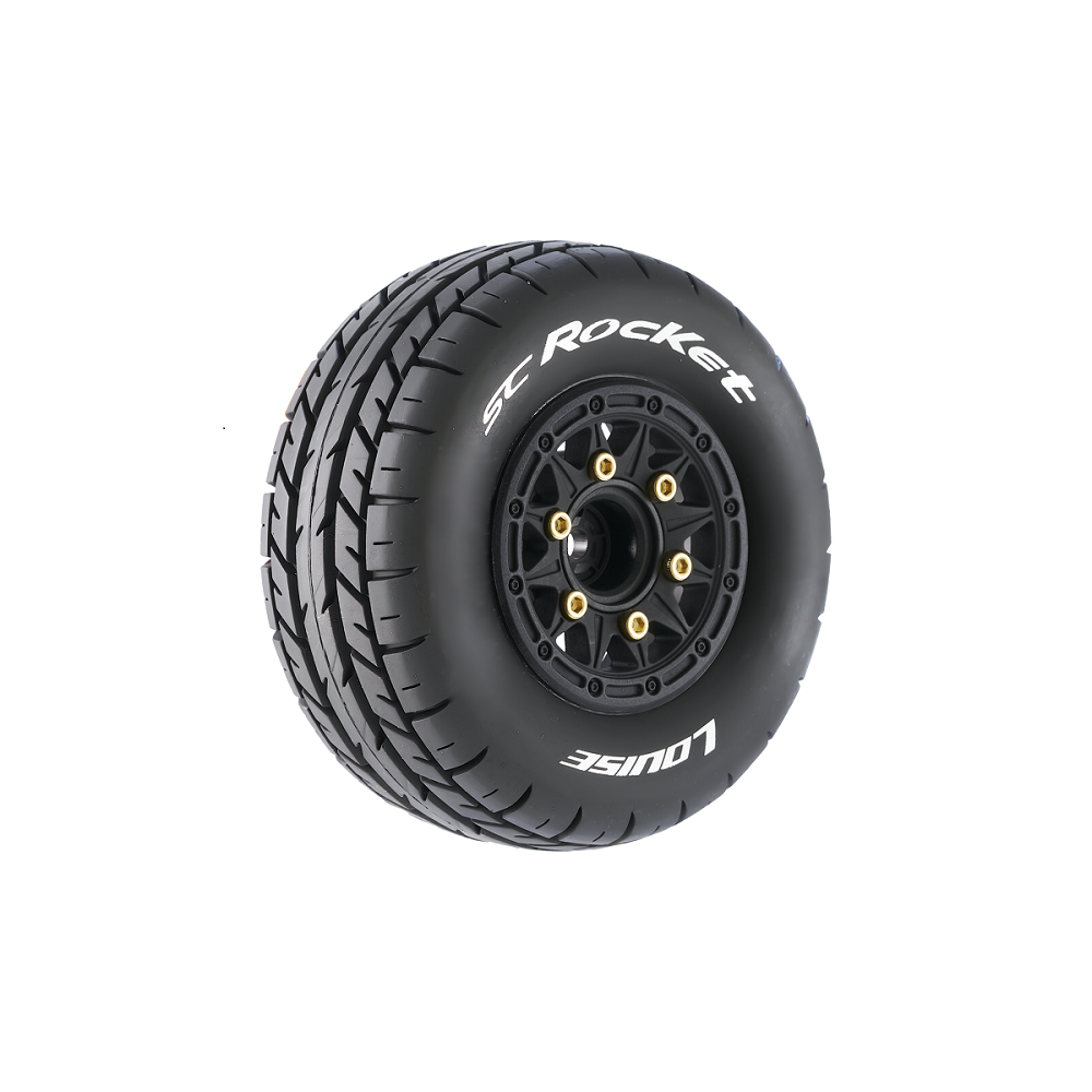 Louise R/C SC-Rocket 1/10 Short Course Tires, Soft, 12, 14 & 17mm Removable Hex on Black Rim (2) LT3154SB (ONLINE ORDER ONLY)