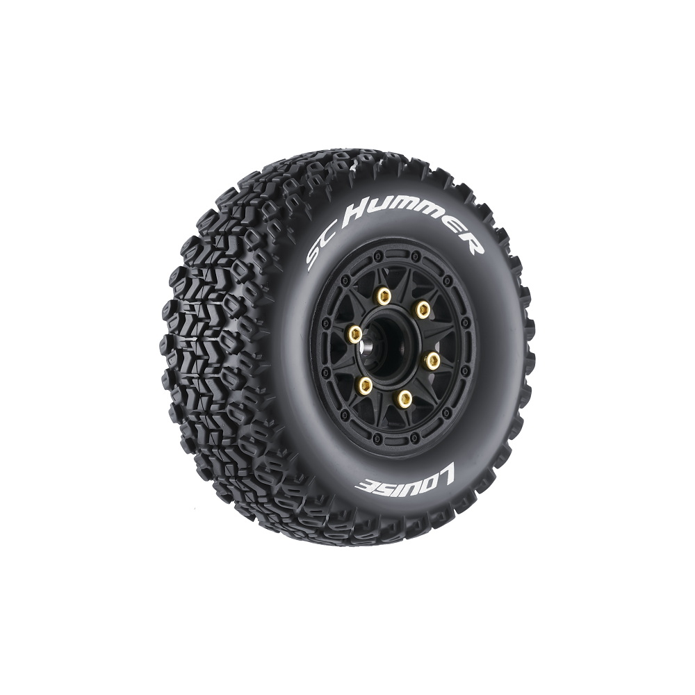Louise R/C SC-Hummer 1/10 Short Course Tires, Soft, 12, 14 & 17mm Removable Hex Glued on Black Rim (2) LT3224SB (ONLINE ORDER ONLY)