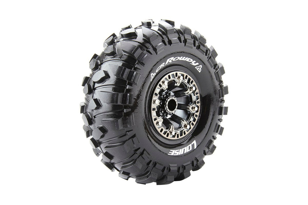 Louise R/C CR-Rowdy 1/10 2.2" Crawler Tires, 12mm Hex, Super Soft, Mounted on Black Chrome Rim, Front/Rear (2) LT3238VBC (ONLINE ORDER ONLY)