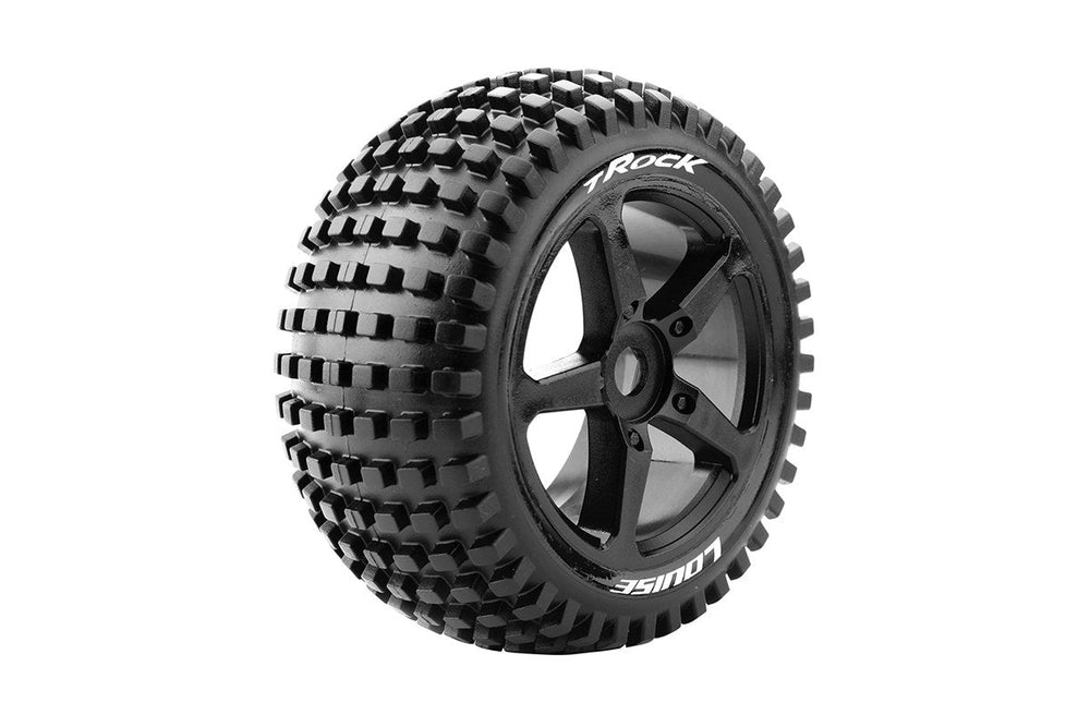 Louise R/C T-Rock 1/8 Off-Road Truggy Tires, 0" Offset, 17mm, Mounted on Black Spoke Rim, Front/Rear (2) LT3251SB (ONLINE ORDER ONLY)