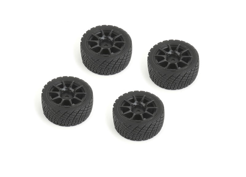 Louise R/C Rally Tires+Wheels 10 Spoke Black +1mm (4pcs), Fits LMX NBA372 (ONLINE ORDER ONLY)
