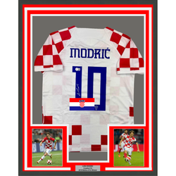 Framed Autographed/Signed Luka Modric 35x39 Croatia White Soccer Jersey Beckett BAS COA