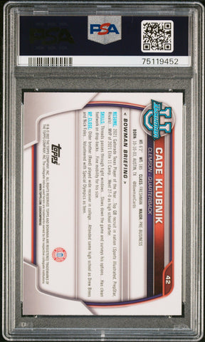 Graded 2022 Topps Bowman University Cade Klubnik #42 Chrome Prospects Rookie RC Football Card PSA 10 Gem Mint (ONLINE ORDER ONLY)