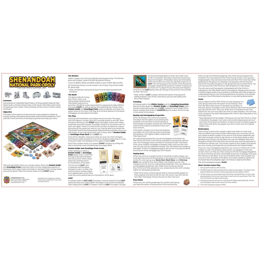 Shenandoah National Park Opoly Board Game