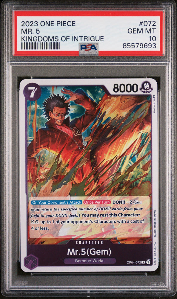 2023 ONE PIECE KINGDOMS OF INTRIGUE MR. 5 #72 - PSA GEM MT 10 (Online Order Only)