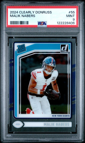 Graded 2024 Panini Clearly Donruss Malik Nabers #55 Rookie RC Football Card PSA 9 Mint (ONLINE ORDER ONLY)