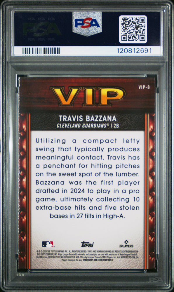 Graded 2025 Topps Bowman Travis Bazzana #VIP8 Very Important Prospects Rookie RC Baseball Card PSA 10 Gem Mint (ONLINE ORDER ONLY)