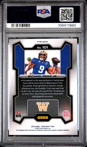 Graded 2024 Panini Prizm Draft Picks Michael Penix Jr #101 Red Ice Rookie RC Football Card PSA 10 Gem Mint (ONLINE ORDER ONLY)